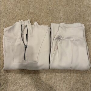 Women's Cream Sweat Suit (Straight Leg Pants and Pullover 1/2 Zip)